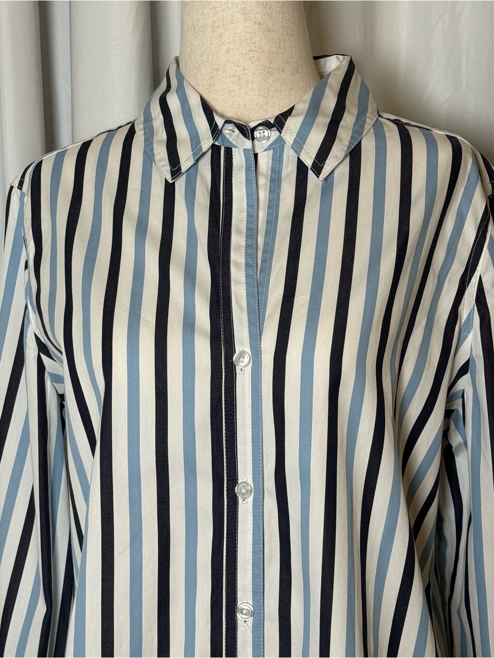 Tyler Boe Blue White Stripe Cotton Button Down Shirt Womens Small NWT - Picture 4 of 11